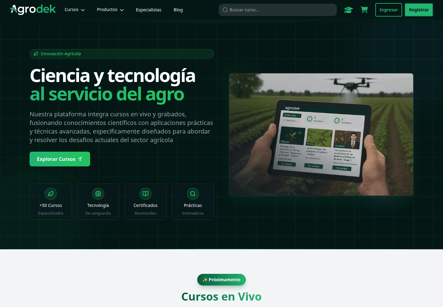 Captura del homepage de Agrodek