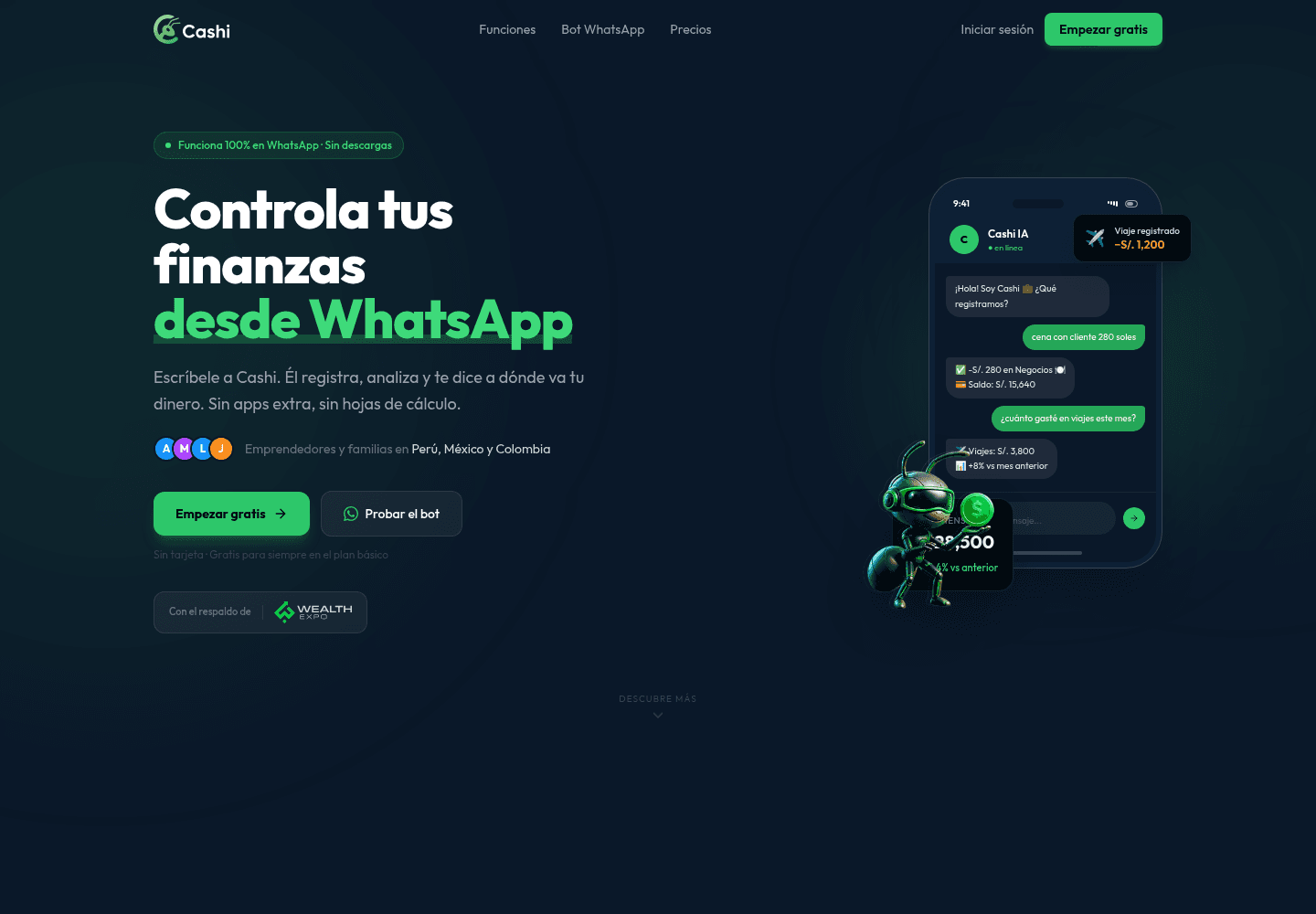 Captura del homepage de Cashi
